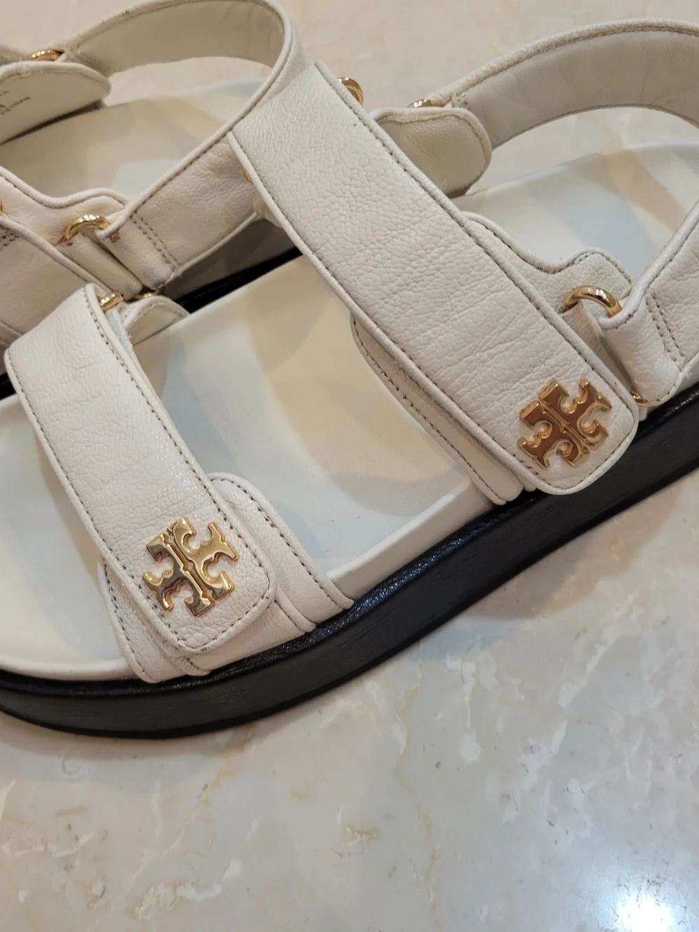 Tory Burch Kira White Sandals with Gold Logo